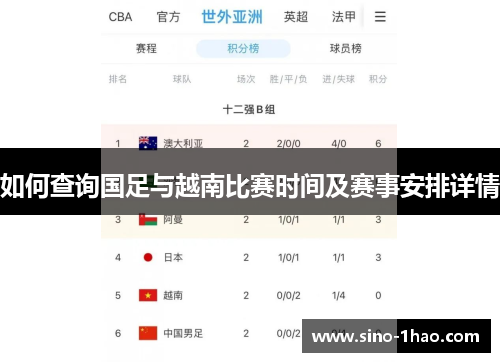 如何查询国足与越南比赛时间及赛事安排详情