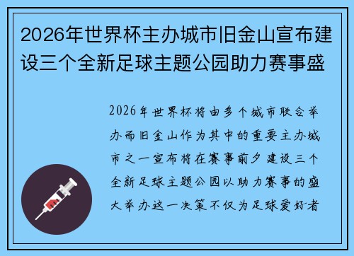 2026年世界杯主办城市旧金山宣布建设三个全新足球主题公园助力赛事盛宴